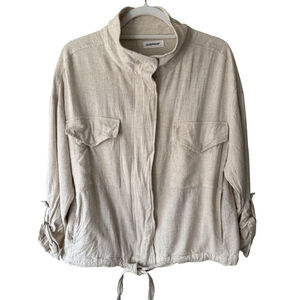 Hazel Heart Linen Blend Neutral Utility Jacket Size L Minimalist Casual